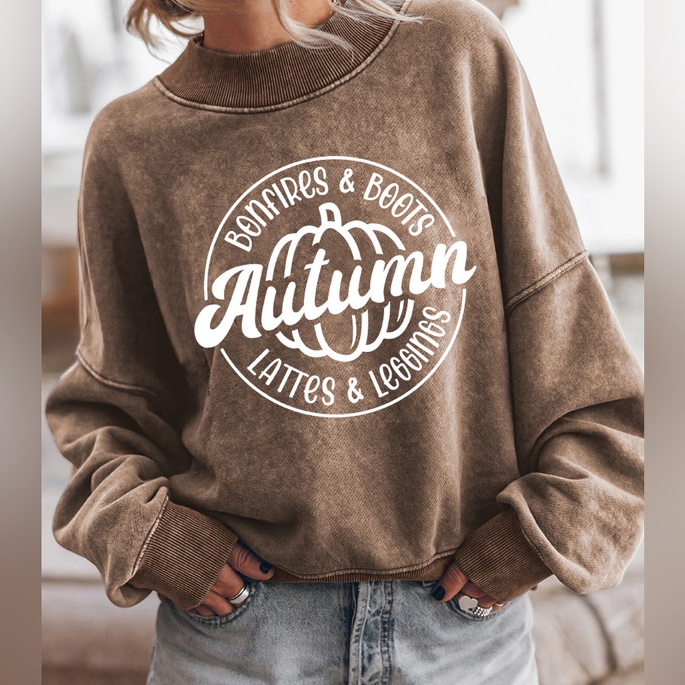 Round Neck Dropped Shoulder Graphic Sweatshirt - Picture 1 of 3